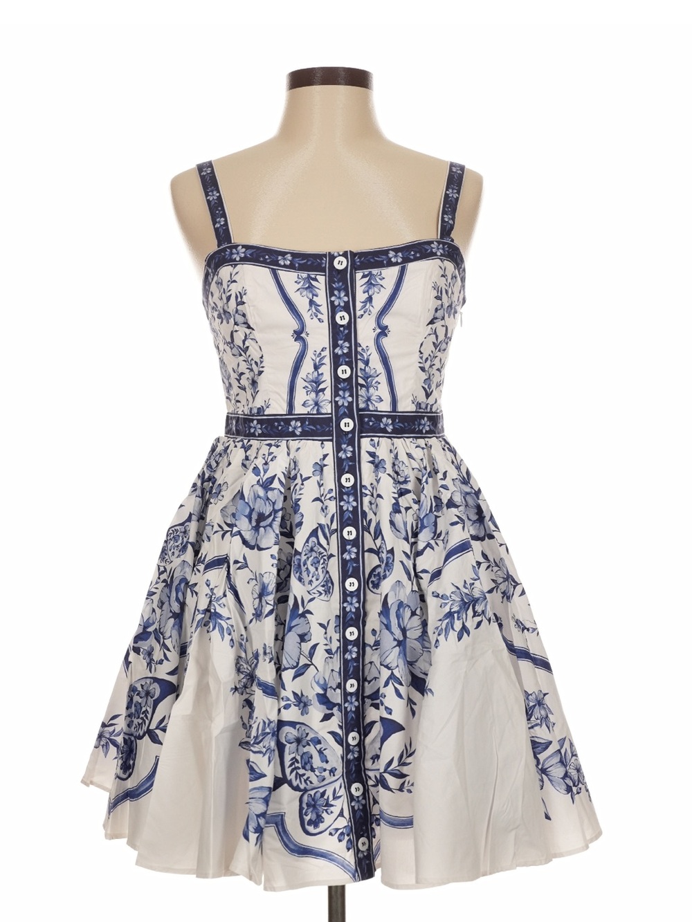 FARM Rio Blue and White Floral Button-Front Mini Dress - Picture 1 of 4
